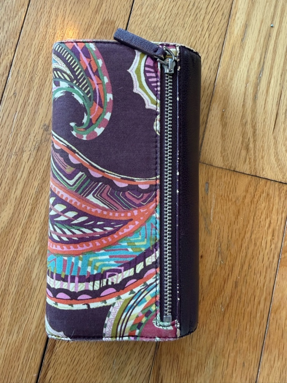 Vera Bradley Purple Paisley Zip-Around Wallet with Teal & Coral Accents